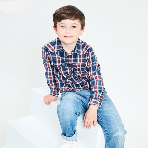 Children Shirts England Style Sand washing water Denim Boys shirts Classic Plaid Cotton 100% For Little gentleman wear