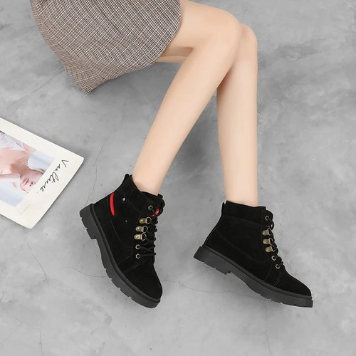 Warm Ankle Women Boots Winter British Style Lace-Up Leather Casual Female Winter Shoes Women Boots