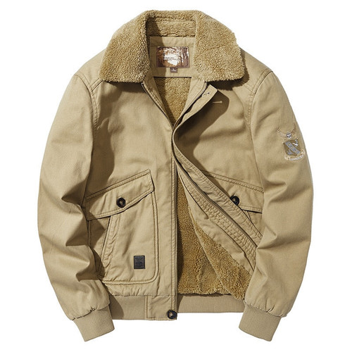 Winter Men's Jacket Fleece Warm Thicken Cotton Safari Style Cargo Coats Lapel Jacket Male Air Pilot Loose Mens Clothing