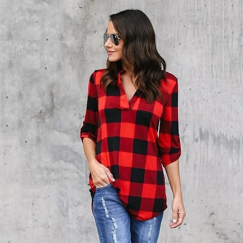 Women Plaid Shirts Autumn Long Sleeve Blouses White Shirt Office Lady Cotton Retro Shirt Tunic Casual Tops Plus Size 5xl