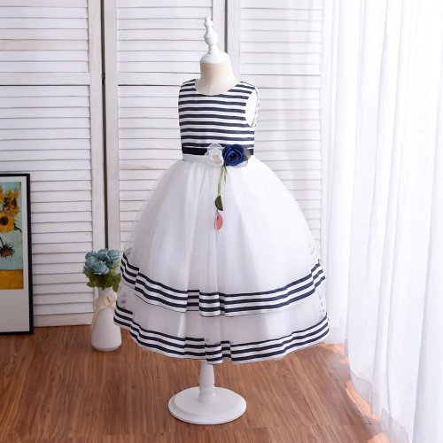 Floor Length Girl Dresses for Wedding Pageant Kids Clothes Prom Dress up Communion Stripe Children's Girls Dress