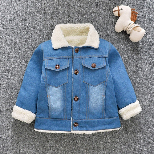Children Boys Jacket Outerwear Thick Winter Denim Jacket Turn Down Collar Cotton Coat WarmKids Button Jacket Baby Boy Clothes