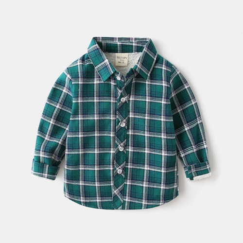 Winter Baby Boys Shirts Plaid Turn-down Collar Long Sleeve Thicken Velvet Button Coats Toddler Outwear Warm Clothes New