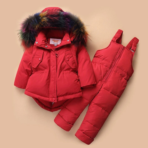 Kids Winter Clothes Infant Jacket Coat Colored Big Fur Solid Color For Baby Boys And Girls Down Jacket Set Children's  Snowsuits