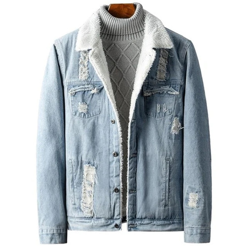 Winter Denim Jacket Brushed Men's Chaqueta Jackets Cowboys Wears Mens Leisure Coat Men Outerwear Fat Male Embroidery Coats