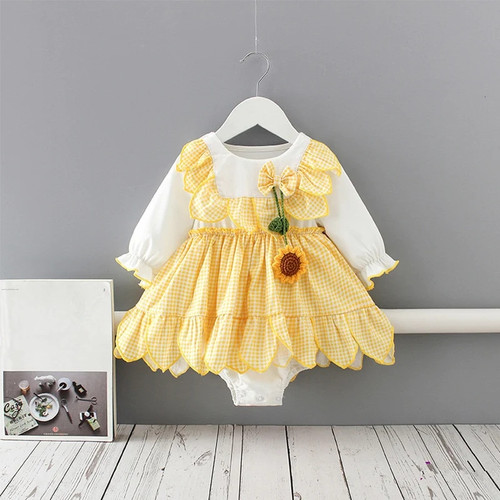 Autumn Baby Bodysuit Newborn Baby Girls Clothes Sunflowers Long Sleeve Cotton Princess Birthday Party Jumpsuit Infant Clothing