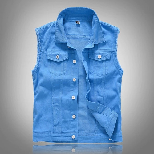 New Blue Denim Vest Summer Men's Denim Vest Thin Jean Jackets Men Waistcoat Sleeveless Slim Fit Casual Male Jean Coat