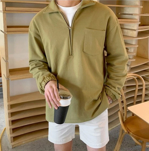 Men's Clothes Loose Stand Collar Sweatshirts Spring New Pullover Tops Casual Pullovers Clothes Zipper