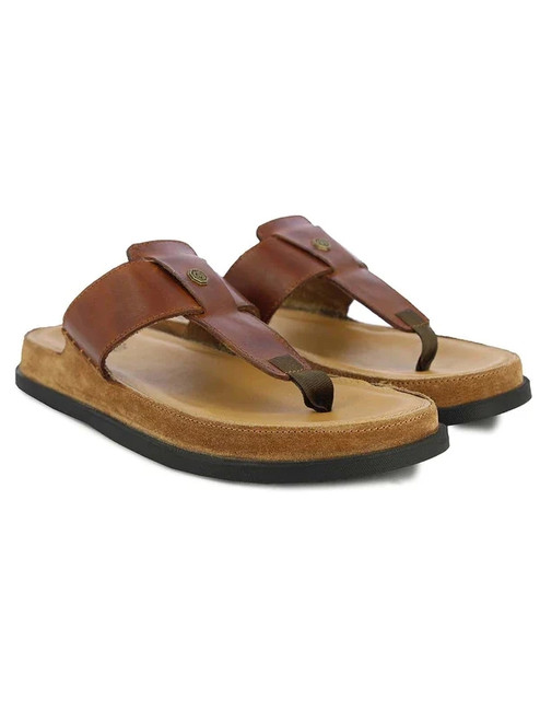 MENS TAN HARVEY WIDE STRAP SLIPPERS