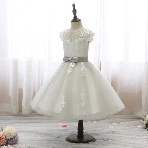 Kids Dresses For Girls Elegant Princess Embroidered Bow Ribbon Sleeveless Collar Ball Gown Children Clothing Girls Dresses-1