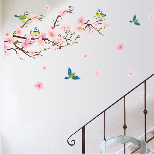 Romantic Peach Blossom Wall Sticker Bedroom living room TV background decoration Removable Room Decal Home Decorpopular stickers