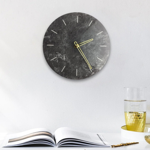 Funlife Black Marble Wall Clock,Modern Design Creative Nordic Clocks DIY Silence Wall Watch For Bedroom Living Room Home Decor