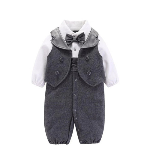 Newborn Baby Rompers Baby Boy Clothes Jumpsuit Overalls Infant Cotton Outfit with Bow Tie Baby Boy Toddler Gentleman Costume