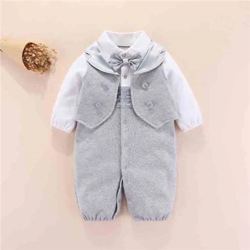 Newborn Baby Rompers Baby Boy Clothes Jumpsuit Overalls Infant Cotton Outfit with Bow Tie Baby Boy Toddler Gentleman Costume