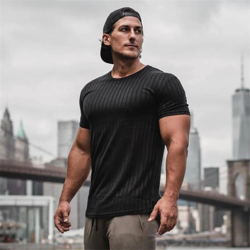 Summer Men's T-shirt Sweater O-Neck Slim Fit Knittwear Mens Short Sleeve Pullovers Tshirts Men Fitness Pull Homme