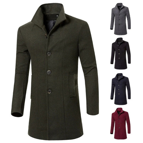 Spring and Autumn Men's Jackets New Pure Color Lapel Long Overcoat for Male Wool Outer Wear Clothing Garment