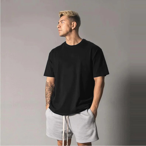 Men's Oversized T shirt Solid Color Gym Clothing Bodybuilding Fitness Loose Sportswear T-shirt Streetwear Hip-Hop Tshirt