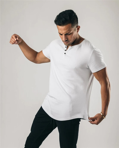Plain clothing fitness polo shirt men extend tshirt summer gym short sleeve t-shirt cotton bodybuilding Slim tops tees