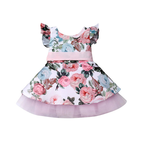 Formal Princess Kids Baby Girls Dress Lace Floral Print A-Line Dress Party Dress Ruffles Petal Sleeve Dress Clothes