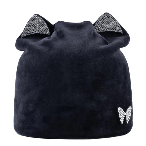 Autumn Winter Knitted Beanies Skullies For Women Outdoor Slouchy Bonnet Casual Cat Ear velvet Hat Caps