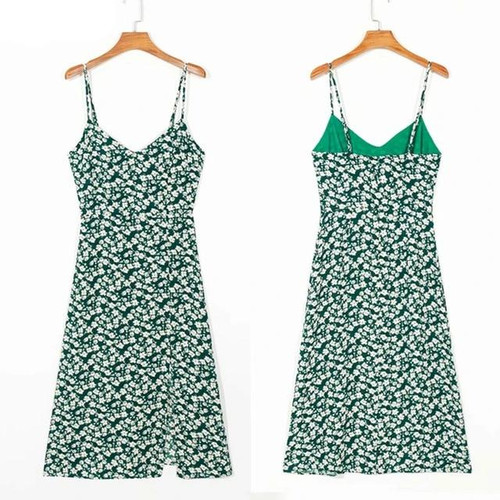 Green Summer Long Dress Floral Women Dresses Strappy Backless Short Sleeve Split Sexy Boho Casual Beach Dress