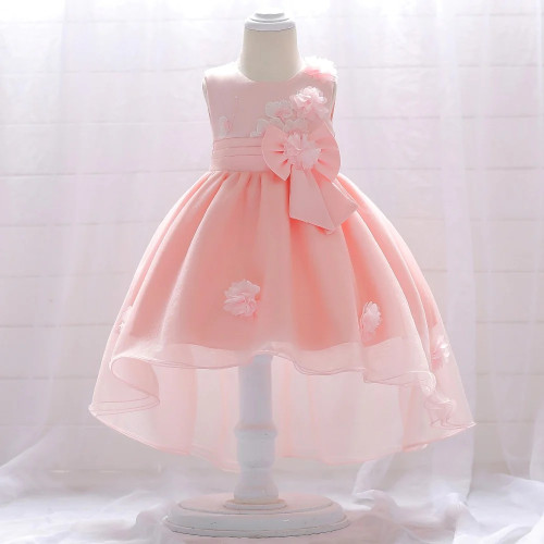 Girls Elegant Dress baby Girls Summer Fashion Pink Lace Big Bow Party Tulle Flower Princess Wedding Dresses Baby Girl dress