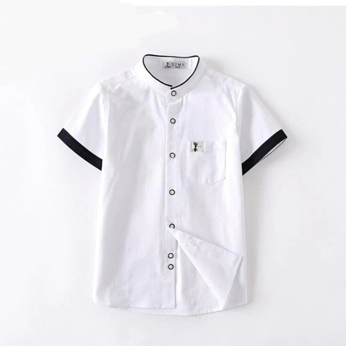 Children Shirts Casual Solid 100% Cotton Short-sleeved Boys shirts For 4-12 Years Students wear in school