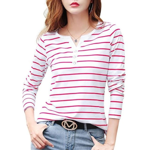 Women T-Shirt Cotton Short Long Sleeve Lady T Shirt Striped Summer Spring Autumn Female White