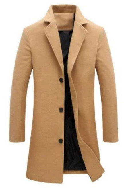 Autumn Winter Men's woolen Coats Solid Color Single Breasted Lapel Long Coat Jacket Casual Overcoat