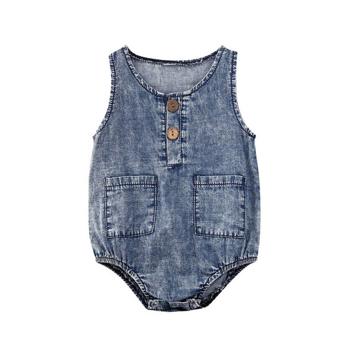 Baby Summer Denim Rompers Toddler Newborn Baby Boys Girls Sleeveless Button Pocket Rompers Jumpsuits One-piece Casual Outfits