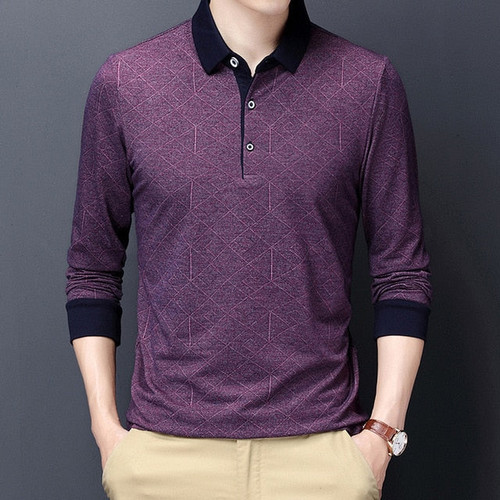 New Spring Polo Shirts Men Solid Color Long Sleeve Slim Fit Boys Casual Tops Tees Men Clothing