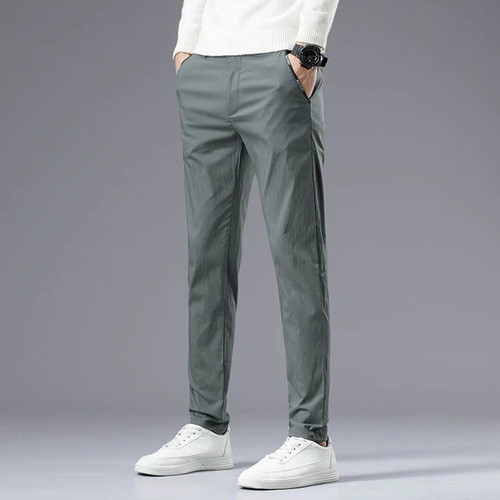 Classic Style Tencel Fabric Spring Summer Men's Casual Pants Business Straight Trousers Male Brand Light Green Black