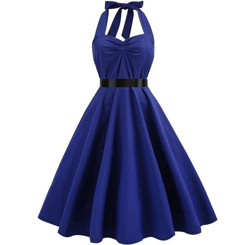 Sexy Halter Party Dress Women Summer Backless Vintage Dresses Retro Rockabilly Swing Robe femme Elegant  Midi Sundress Plus Size