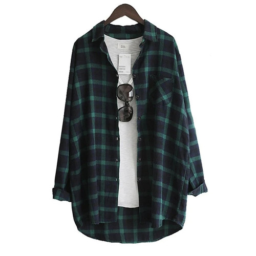 Women Blouse Shirt Loose Casual Plaid Shirts Long Sleeve Large Size Tops Womens Blouses Red Green