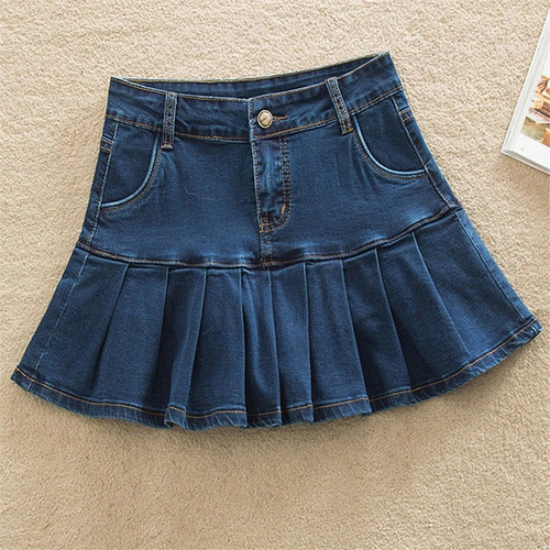 Denim Skirt With Ruffles Jeans Skater Woman High Waist Bottom Female Casual Pleated Micro Mini Short