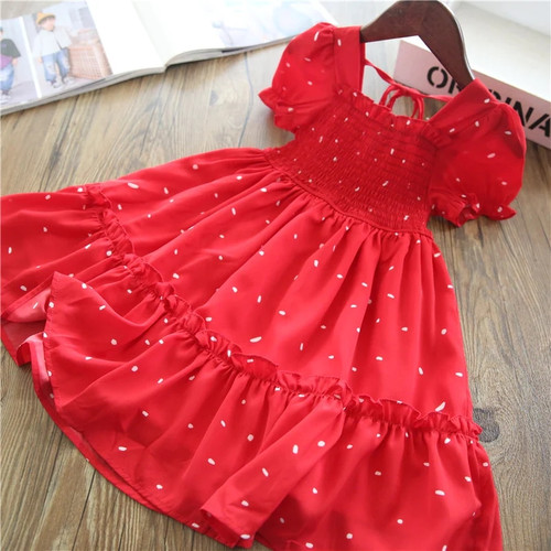 3-8 Year Girls Princess Dress For Kids Summer Fairy Puff Short Sleeve Elegant Birthday Party Ball Gown Children Sundress Clothes