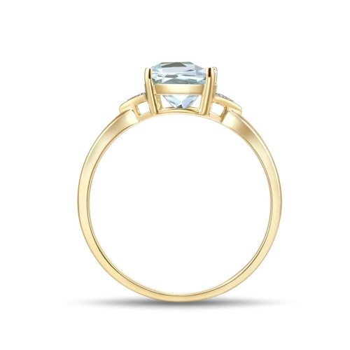Yellow Gold Ring For Women Sparkling Diamond Limpid Blue Topaz Anniversary Classic Fine Jewelry
