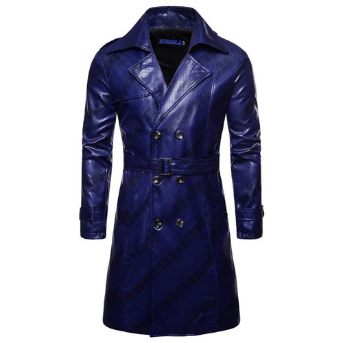 Men Leather Long Overcoat  Long Trench Coat Autumn Winter British Double Breasted Slim Fit Male Coat Trench 3xl