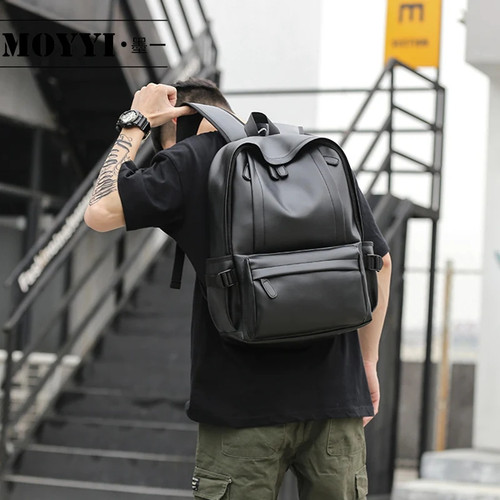 Men Backpack Waterproof PU Leather Laptop Backpack Minimalist Bag Outsoor Travel Mochila
