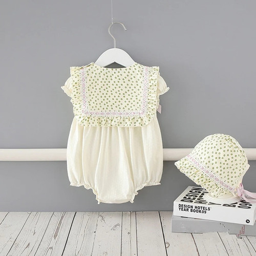 Baby Summer Clothes Set Newborn Infant Dot Kids Clothes Girls Cotton Bodysuit+Hat 0-2Y