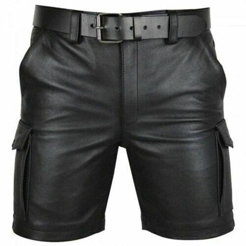Summer Men Leather Shorts Elastic Outerwear Short Pants Male PU Faux Leather Shorts