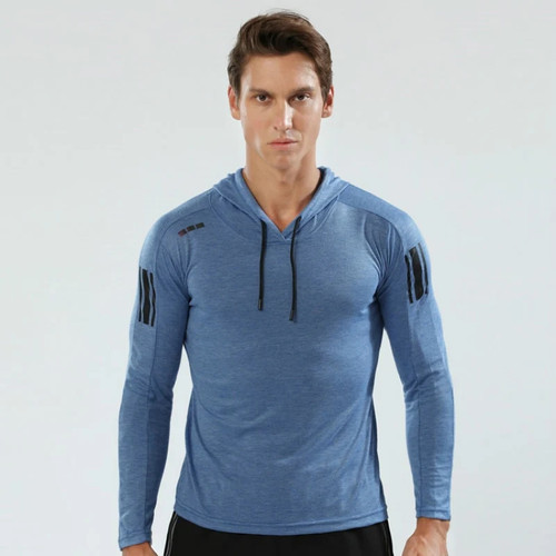 Sport Running Shirts Men Hooded T-Shirt Solid Long Sleeve Fitness Tshirt Clothes Jogging Men Cool Gym Shirts
