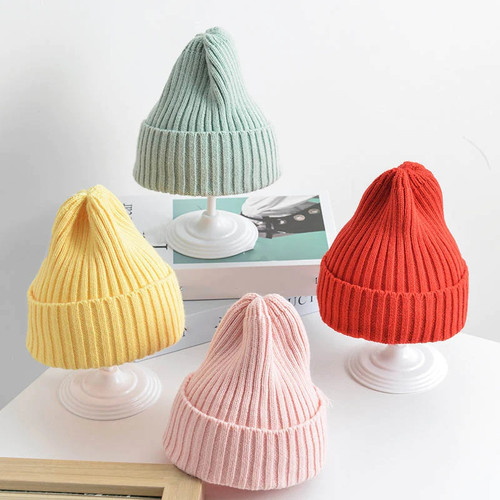 6 Months To 4 Years Baby Kids Winter Warm Ribbed Knitted Beanie Hat The New Sweet Solid Candy Color Toddlers Windproof Cap