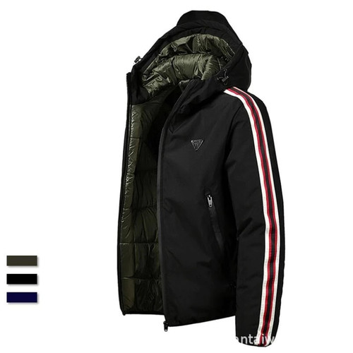 Autumn Winter Parkas Jacket Men Hooded Collar Windbreaker Warm Coat Men Casual Striped Men Jacket Size