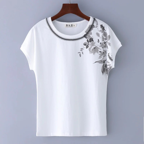Summer Short Sleeve Tshirts Women's Tops Pullover Tee New Relaxed Fit Cotton T-shirts Plus Size Printing Loose Tshirt M 3XL