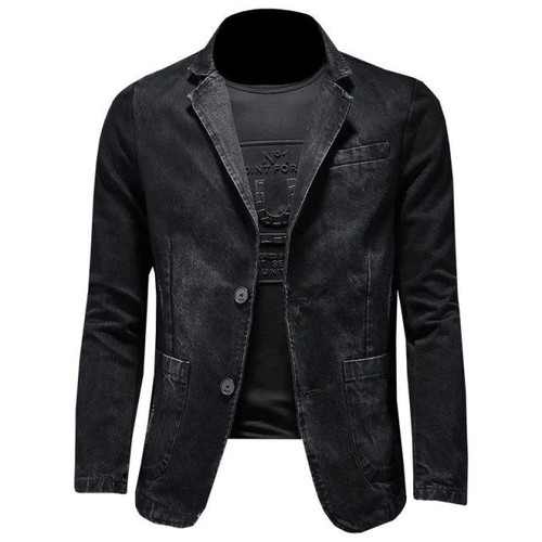 Denim Blazer Men Blazer Jeans Slim Fit Cowboy Coats Leisure Mens Suit Jean Jacket Men Casual Coat Single Button New