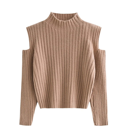 Sexy Slash Neck Patchwork Knit Women Sweater Autumn winter Long Sleeve Pullovers Female off shoulder tops Sweater