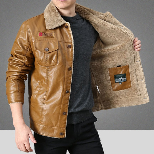 New Men Leather Jacket Autumn Winter Warm Lamb Velvet Lapel Men Jacket Casual Classic Brand Men Jacket