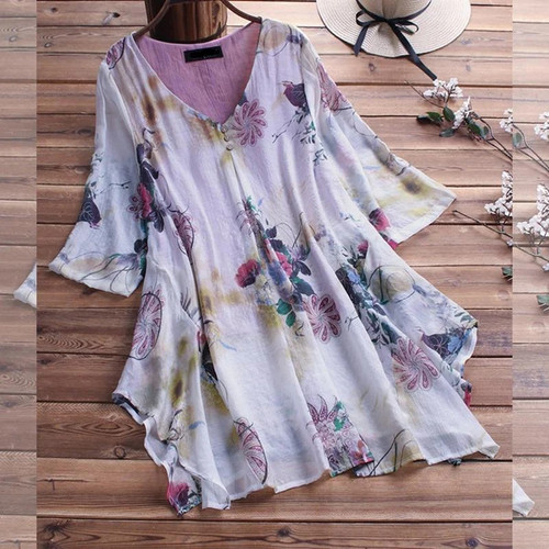 Large Size Women's Shirt Cotton And Linen Summer Autumn V-neck Short-sleeved Loose White Top