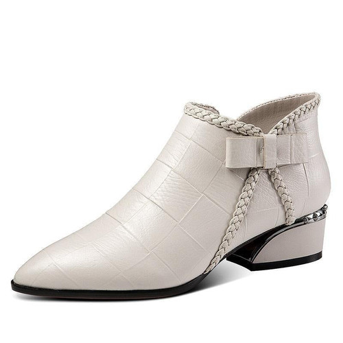 Women Boots Butterfly-knot Ankle Boots Zipper PU Leather Rubber